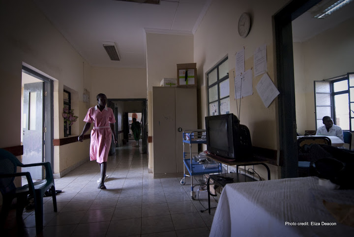 midwife walking through hospital